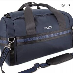 NWT Versace Parfums Men’s Navy/Black Duffel Bag Convertible Backpack GREAT GIFT!